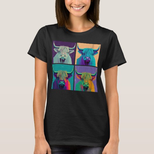 Highland Cow Pop Illustration Colorful Animal Men Tシャツ (正面)