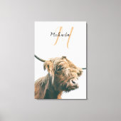 Highland cow portrait custom name initial monogram キャンバスプリント (正面)