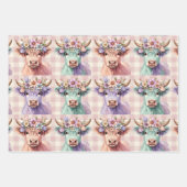 Highland Cow Purple Sage Easter Flowers Pastel ラッピングペーパーシート (正面3)