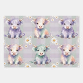 Highland Cow Purple Sage Easter Flowers Pastel ラッピングペーパーシート (正面2)