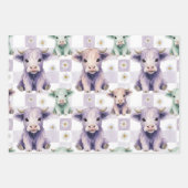 Highland Cow Purple Sage Easter Flowers Pastel ラッピングペーパーシート (正面)
