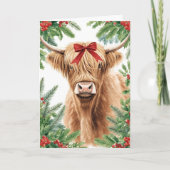 Highland Cow Red Bow Christmas  シーズンカード (正面)