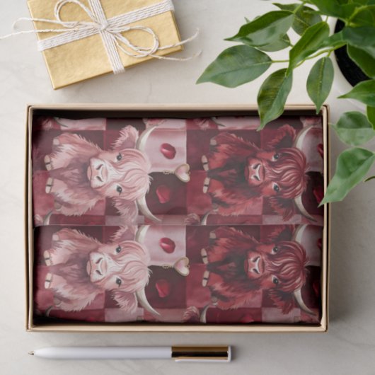 Highland Cow Red Cream Golden Heart Gift Liner 薄葉紙 (ギフト)