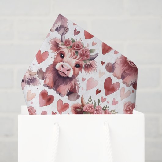 Highland Cow Red Pink Heart Flower Gift 薄葉紙 (ギフトバッグ)