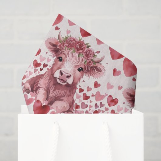 Highland Cow Red Roses Pink Heart Flower Gift 薄葉紙 (ギフトバッグ)