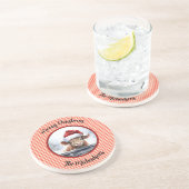 Highland Cow Red White Gingham Monogram Christmas コースター (側面)