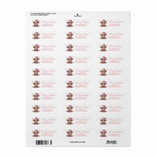 Highland Cow Return Address Labels ラベル (フルシート)