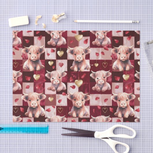 Highland Cow Ruby Red Golden Heart Gift 薄葉紙 (クラフト)