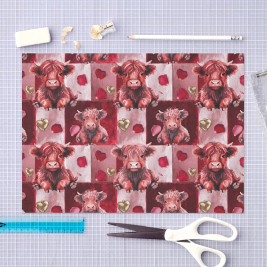 Highland Cow Ruby Red Golden Heart Gift Liner 薄葉紙 (クラフト)