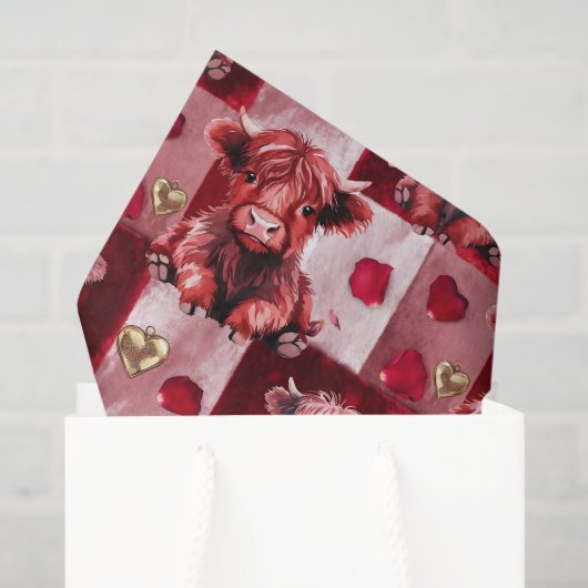 Highland Cow Ruby Red Golden Heart Gift Liner 薄葉紙 (ギフトバッグ)