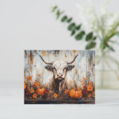 Highland Cow Rustic Autumn Painting ポストカード (スタンド正面)