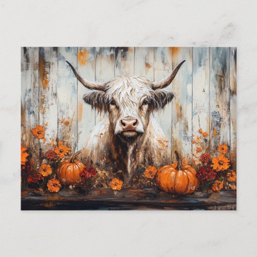 Highland Cow Rustic Autumn Painting ポストカード (正面)