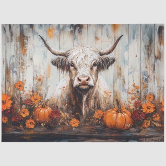 Highland Cow Rustic Autumn Painting Decoupage 薄葉紙 (正面)