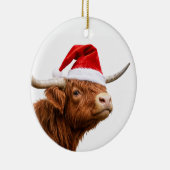 Highland Cow Santa Hat Cute Christmas Holiday セラミックオーナメント (右)