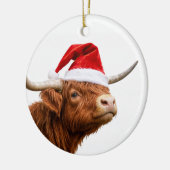 Highland Cow Santa Hat Cute Christmas Holiday セラミックオーナメント (左)
