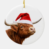 Highland Cow Santa Hat Cute Christmas Holiday セラミックオーナメント (裏面)