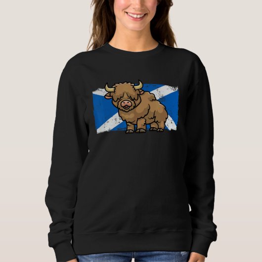 Highland Cow Scotland Flag Scottish Farmer Rodeo スウェットシャツ (正面)