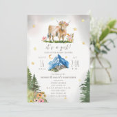 Highland Cow Stars Floral Mountain Baby Shower  招待状 (スタンド正面)