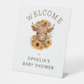 Highland Cow Sunflowers Welcome Baby Shower 台座サイン (正面)