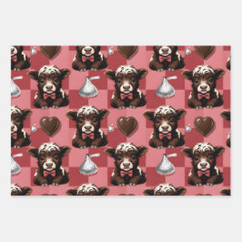 Highland Cow Valentine Chocolate Gift Set of 3 ラッピングペーパーシート