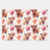 Highland Cow Valentine Pink Balloon Hearts Gift ラッピングペーパーシート (正面)