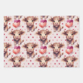 Highland Cow Valentine Pink Candy Hearts Gift ラッピングペーパーシート (正面3)