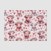 Highland Cow Valentine Pink Floral Watercolor 薄葉紙 (正面)