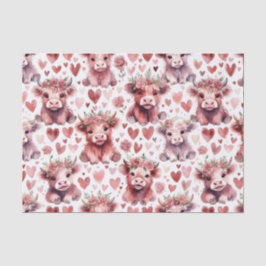 Highland Cow Valentine Pink Floral Watercolor 薄葉紙