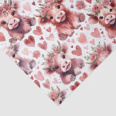 Highland Cow Valentine Pink Floral Watercolor 薄葉紙 (詳細)