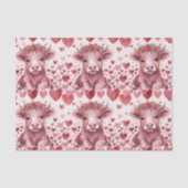 Highland Cow Valentine Pink Rose Tissue Paper 薄葉紙 (正面)