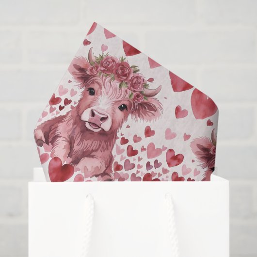Highland Cow Valentine Pink Rose Tissue Paper 薄葉紙 (ギフトバッグ)