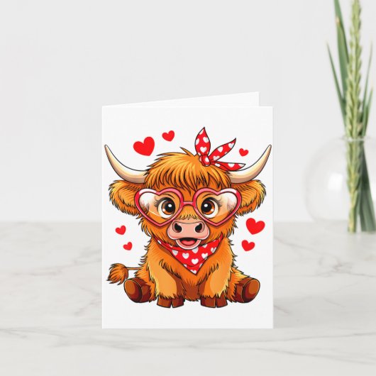 Highland Cow Valentines Day Funny Hearts Valentine カード (正面)
