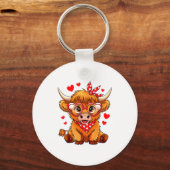 Highland Cow Valentines Day Funny Hearts Valentine キーホルダー (正面)