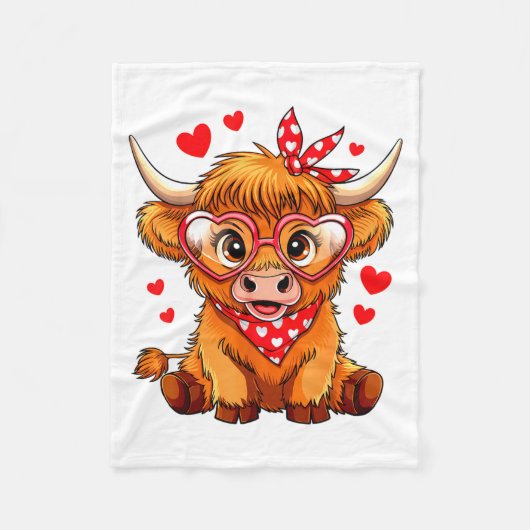 Highland Cow Valentines Day Funny Hearts Valentine フリースブランケット (正面)