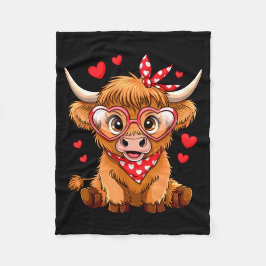 Highland Cow Valentines Day Funny Hearts Valentine フリースブランケット (正面)