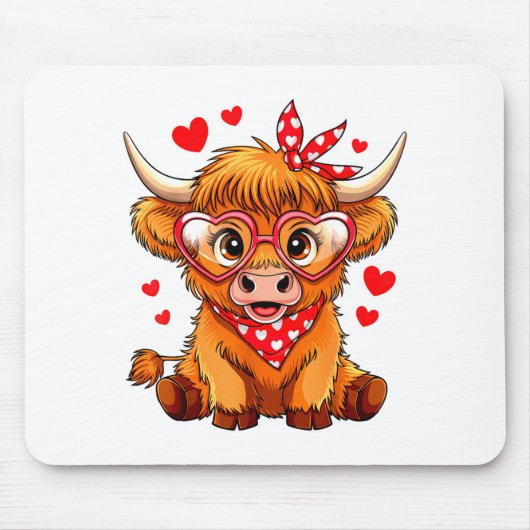 Highland Cow Valentines Day Funny Hearts Valentine マウスパッド (正面)