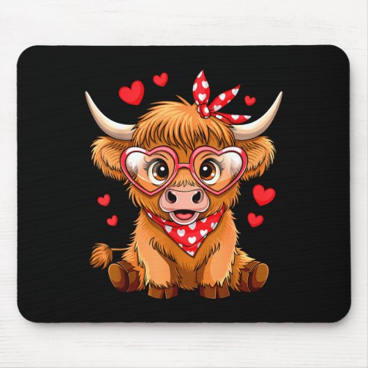 Highland Cow Valentines Day Funny Hearts Valentine マウスパッド (正面)