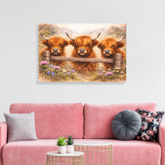 Highland Cow - Watercolour Animals キャンバスプリント
