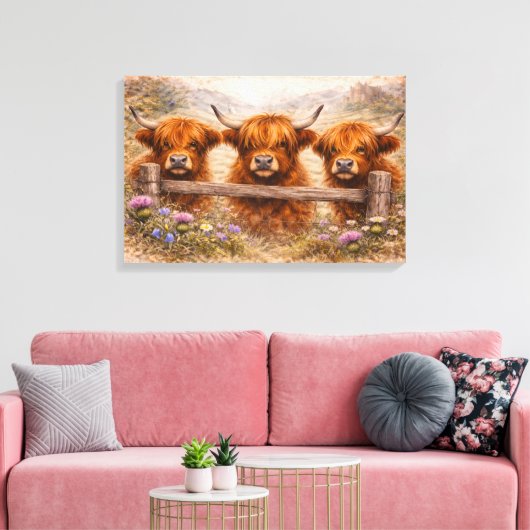 Highland Cow - Watercolour Animals キャンバスプリント (インサイチュ (リビング))