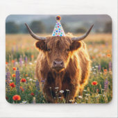 Highland Cow Wearing a Birthday Party Hat マウスパッド (正面)