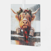 Highland Cow Winter Glass Ornament ガラスオーナメント (正面左)