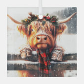 Highland Cow Winter Glass Ornament ガラスオーナメント (正面)
