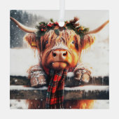 Highland Cow Winter Glass Ornament ガラスオーナメント (裏面)