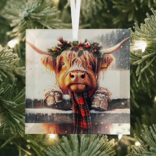 Highland Cow Winter Glass Ornament ガラスオーナメント (インサイチュ)
