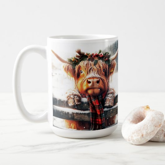 Highland Cow Winter Mug コーヒーマグカップ (ドーナツ)