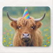 Highland Cow with Birthday Party Hat マウスパッド (正面)