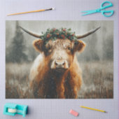 Highland Cow With Christmas Wreath Crown 薄葉紙 (クラフト)