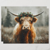 Highland Cow With Christmas Wreath Scrapbook Paper (正面/裏面)