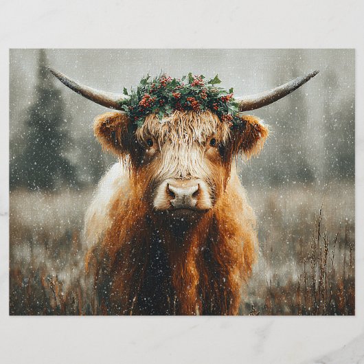 Highland Cow With Christmas Wreath Scrapbook Paper (正面)