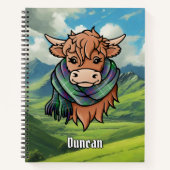 Highland Cow with Duncan Tartan Scarf ノートブック (正面)